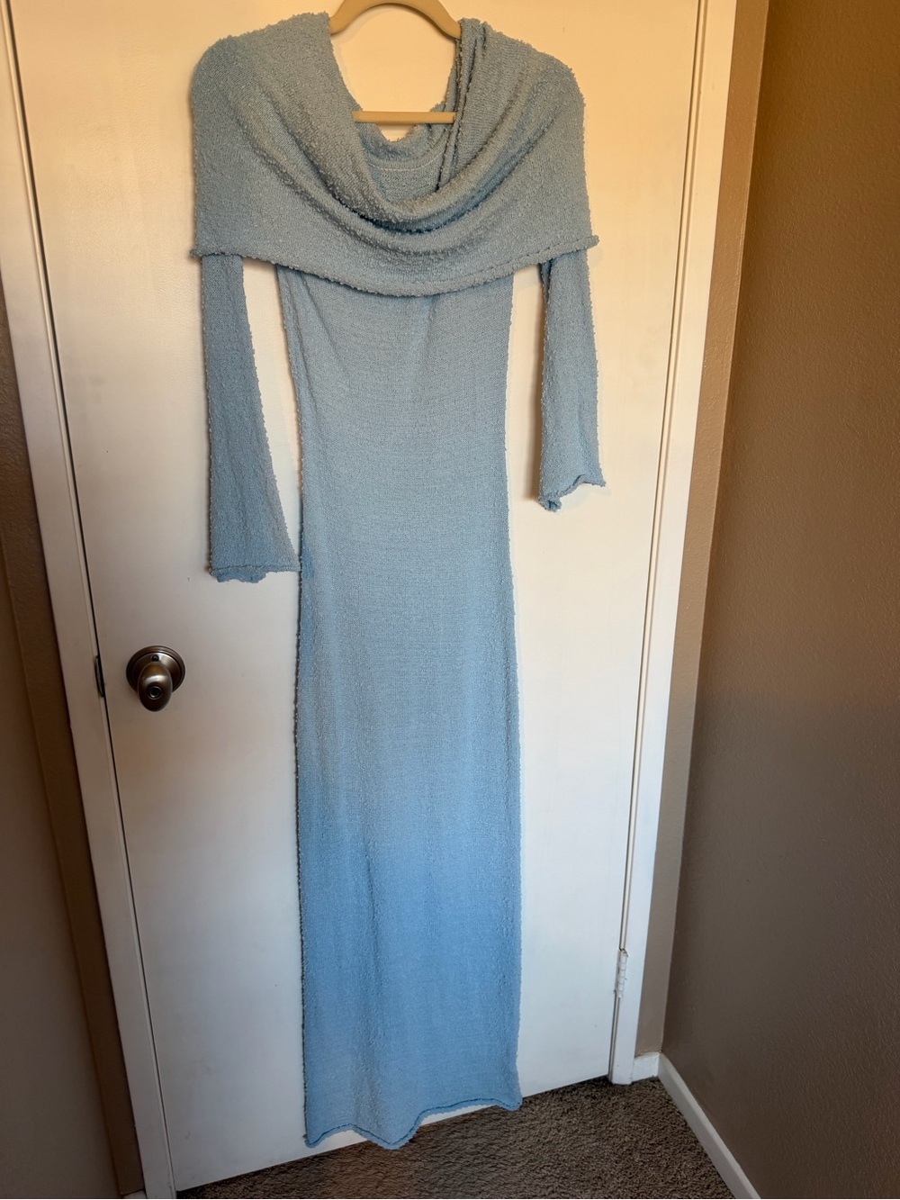 Maternity dress baby shower Light Blue Off-Shoulder Maxi Dress - Picture 3 of 7